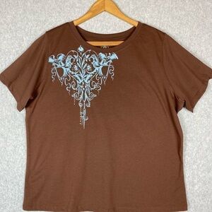 Mixit Brown TShirt With Blue Design Size 1X